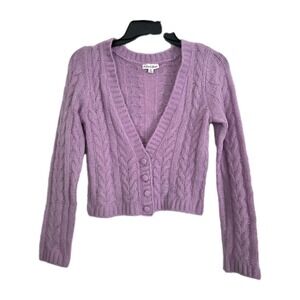For Love & Lemons Sz XL Billie Button Cardigan V-Neck Cropped Purple Cable Knit